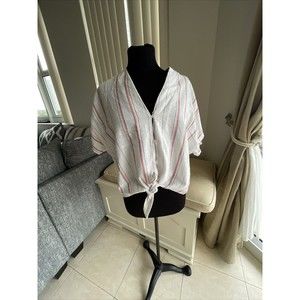 Pink Rose Women's  Tops sz L  Stripes White Cotton